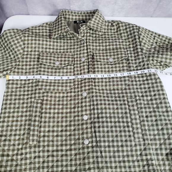 Miss Me Womens Quilted Plaid Shacket Size L Button Down Snaps Olive Green Jacket - Picture 12 of 13